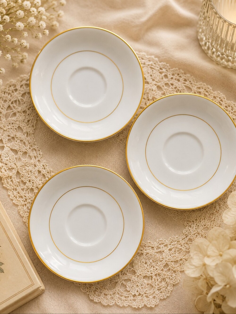 Noritake White Porcelain Saucer with Gold Trim